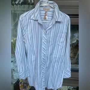 Andrew &Co Long Sleeve Blue/White striped Blouse/Shirt button up size large